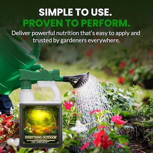 Humboldts Secret Everything Outdoor Plant Food | 5-5-5 Liquid Fertilizer with Norwegian Kelp | All Purpose Lawn Vegetable &amp Fruit Food | Garden Nutrients | Refillable Hose End Bottle | 32 Ounce