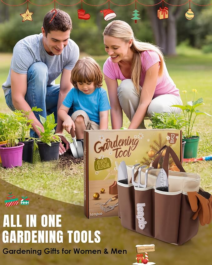 Gardening Gifts for Women Men 12PCS Heavy Duty Garden Tools Set with Large Garden Bag and Gloves Pruning Shears Unique Birthday Easter Gardening Gifts for Mom Dad Boyfriend Planting Lovers