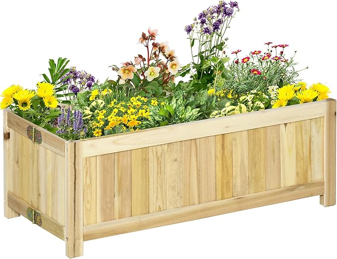 Outsunny Foldable Raised Garden Bed Wooden Planter Box Herb Garden Planter with Drainage Holes for Backyard Patio to Grow Vegetables Herbs and Flowers 28'' x 12'' x 10
