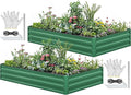 YITAHOME 96x48x12 in 2pcs Galvanized Raised Garden Bed Kit Large Metal Planter Box with Gloves Safety Rubber &amp Support Rod Outdoor Flower Bed for Plants Vegetables Green