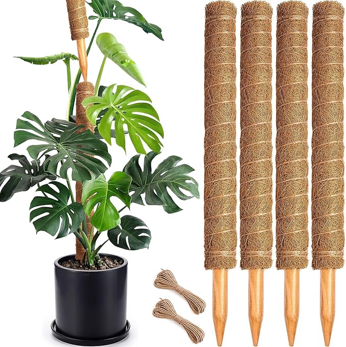 Soupiar 4 Pack 22 Inch Stackable Moss Pole - Thick &amp Sturdy Natural Coir Totem Plant Support &amp Garden Stakes for Monstera &amp Pothos Indoor Climbing Vining Houseplants 70”H Max