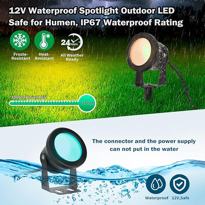 Smart Outdoor Lights 15W Halloween Spotlights with US Plug 12V APP Control Waterproof Dimmable with Timer