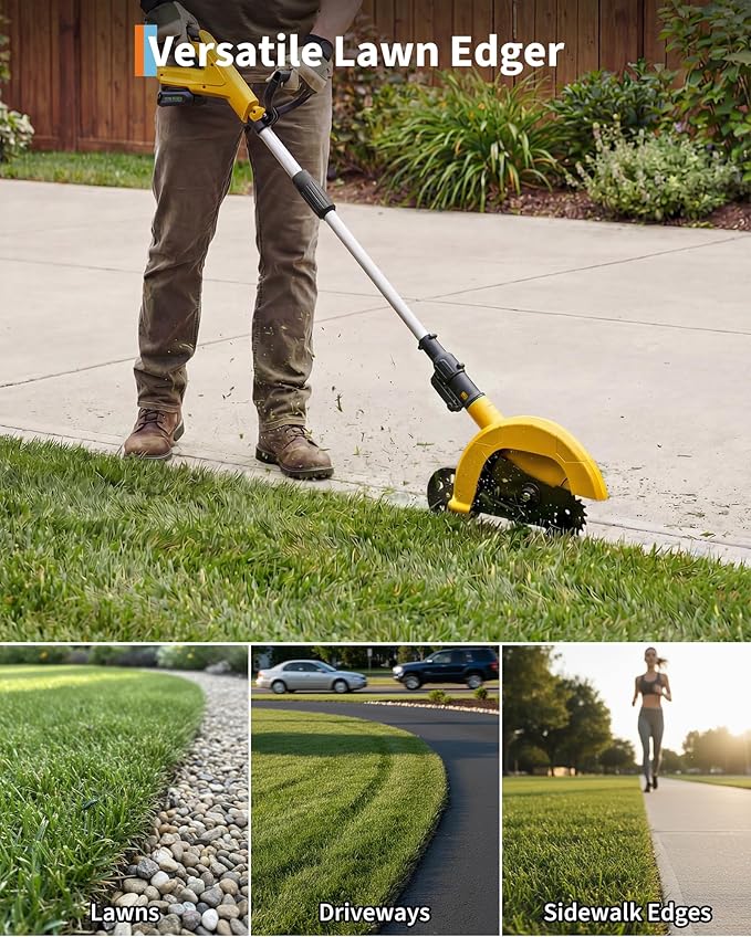 20V Cordless Lawn Edger 9-Inch Blade 4.0Ah Battery Powered Edger Lawn Tool with Dual Wheels 3 Depth Settings LawnTrencher for Yard Garden Patio Driveway Lawn and Sidewalk