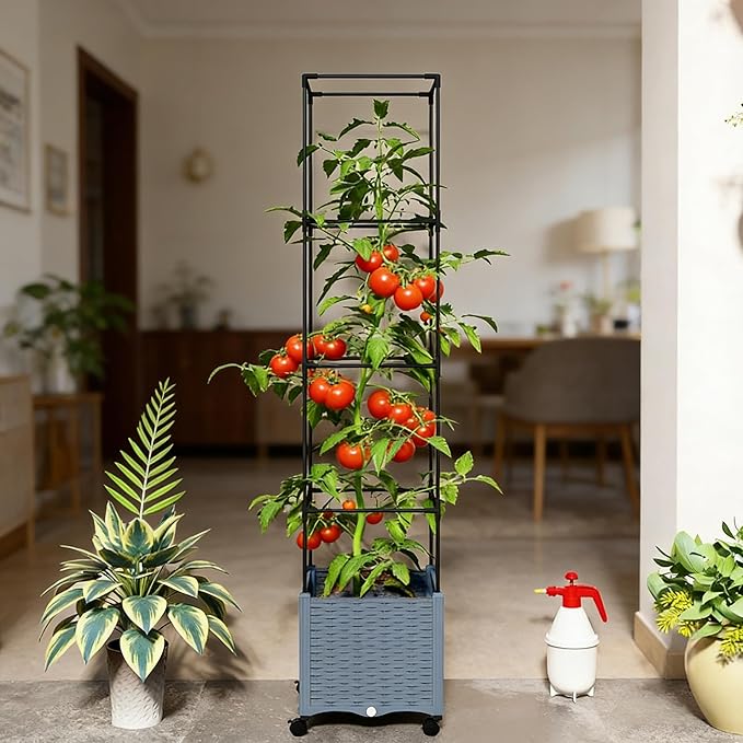 Roll and Grow Raised Garden Bed Mobile Planter with Adjustable Trellis &amp No-Bend Height - Wheels for Sun Tracking Locking Casters &amp Ergonomic Design Ideal for Seniors &amp Easy Care