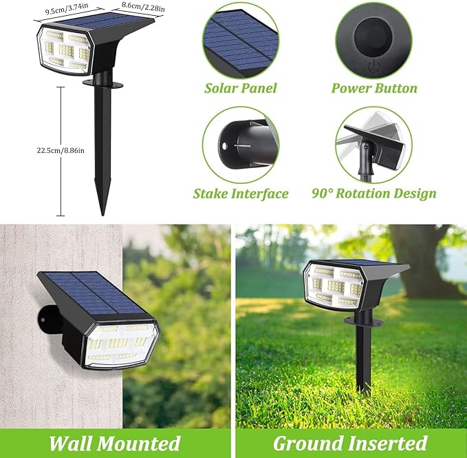 Solar Lights Outdoor Garden Solar Spot Lights Outdoor LED Waterproof for Yard with Landscape Front Door Ornaments