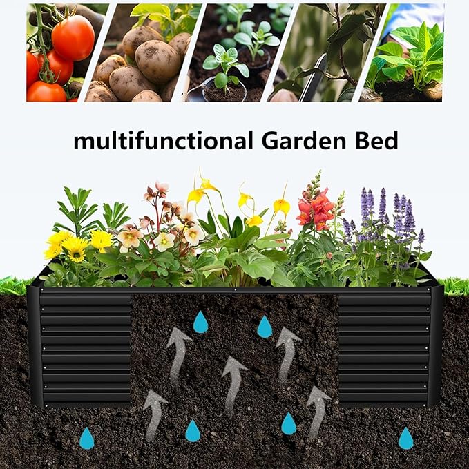 2 Pieces 4×2×1ft Raised Garden Planter Beds Outdoor Metal Planters Metal Flower Pool for Vegetables Herb Flowers Plants (Green)