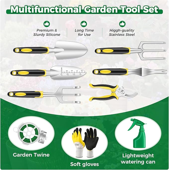 Gardening Tools 10-Piece Heavy Duty Garden Tool Set with Fashion and Durable Garden Tools Organizer Handbag Rust-Proof Gardening Hand Tools Weeding Kit Ideal Gardening Gifts for Women