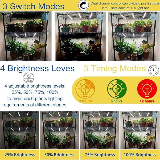 LED Grow Lights Strips for Indoor Plants with Auto ON &amp Off Timer T5 Sunlike Full Spectrum Grow Lights Bar Growing Lamps for Greenhouse Shelves Hydroponics Succulent 4 Dimmable Levels