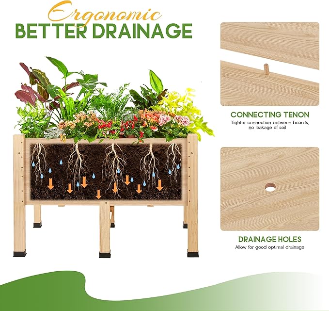 SPECRAFT 4x2 Ft Raised Garden Bed - Features Legs Drainage Holes Ideal for Vegetables Flowers Elevated Wood Planter Box for Balcony Patio Backyard Easy Assembly Fir Wood