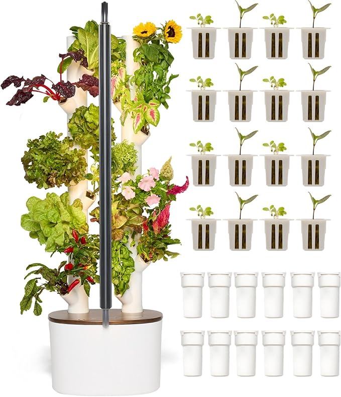Gardyn Studio 1 Vertical Hydroponics Growing System Kit - 16 Non-GMO Plants Herbs Vegetables - Tower Garden - Hydroponic Herb Garden Planter Indoor Kit - Indoor Gardening System with LED Grow Lights