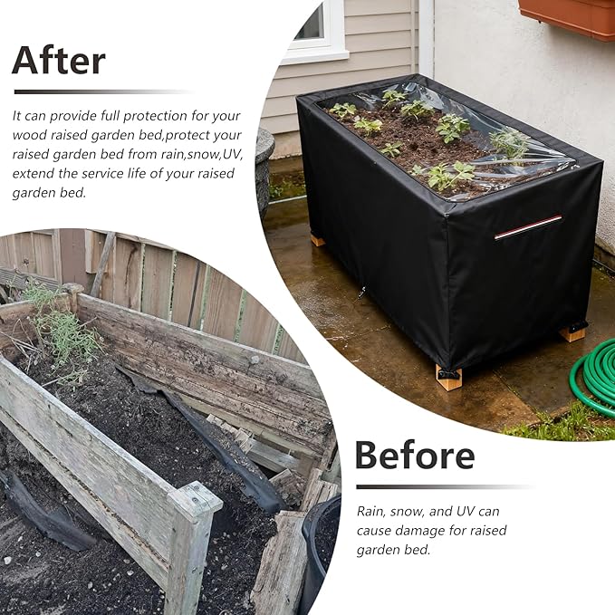Spring Outdoor Raised garden bed cover With Transparent PVC Top WindowWaterproof Heavy Duty Covers with Split Zipper for 48 x 24 x 30 inch Elevated Wood Planter Box Stand(BlackCover only) ﻿