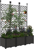 Garvee 3 PCS Plastic Plant with Metal Trellis Raised Garden Bed with Trellis Planter for Climbing Plant Outdoor Raised Box Privacy Screen for Patio Balcony Planter for Backyard Patio