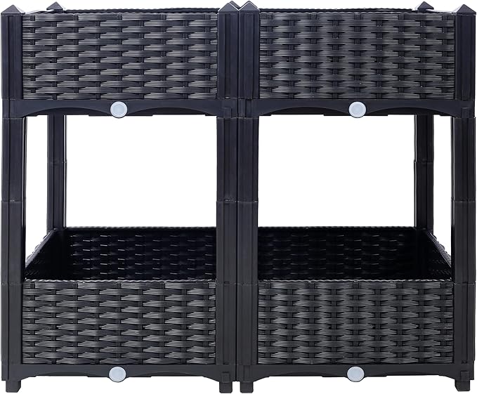 Raised Garden Beds Planter Raised Beds Elevated Planter Garden Box with Drainage Plug Raised Garden Beds for VegetableFlowerHerb Outdoor Standing Planter Beds Gardening Kit31.5x15.7x27.7.Black