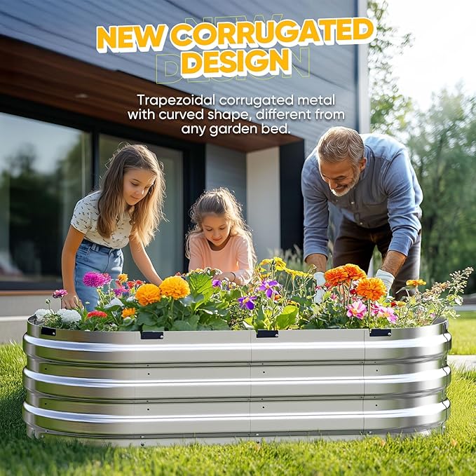 KING BIRD Raised Garden Bed Kit 2025 Upgraded 10-Minute Assembly Galvanized Planter Garden Box Outdoor for Gardening Vegetables Flowers 47x24x12 in Silver 2PCS