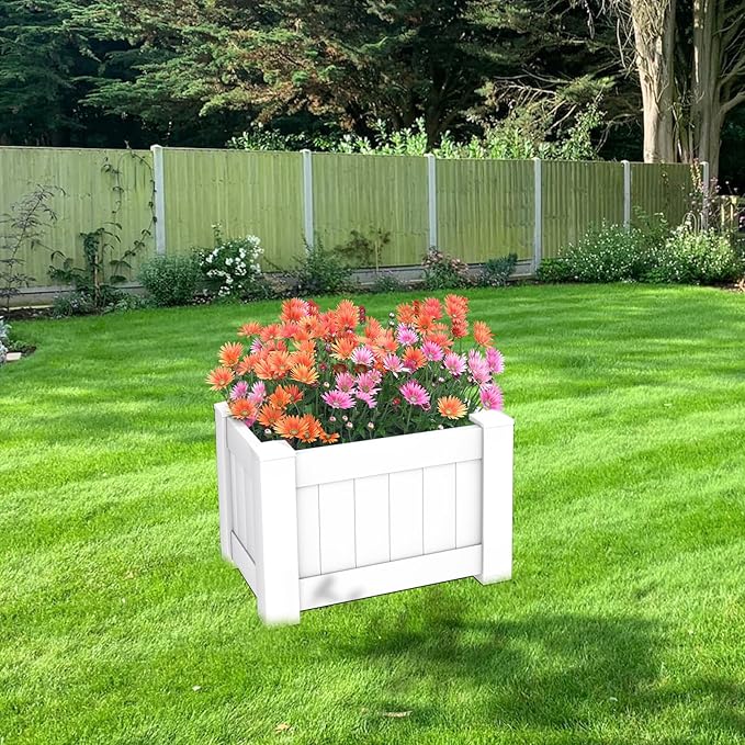 Windscreen4less 4 PCS 31x20x20 Vinyl Raised Bed White Planter Box for Patio Balcony Deck Vegetables Herbs and Succulents Outdoor Indoor