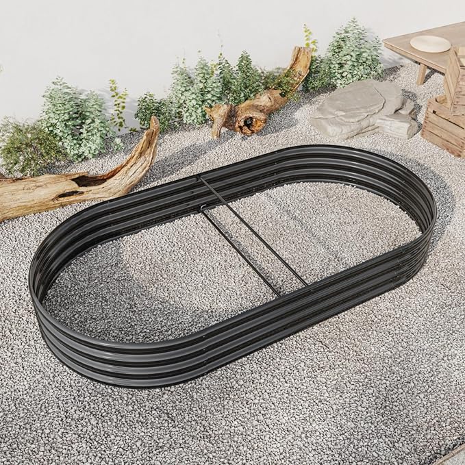 Outdoor Raised Garden Bed for Plants Vegetables and Flowers Oval Large Metal Raised Bed Kit Durable Galvanized Planter Boxes for Garden Backyard Easy Assembly (Black 88.99 x 44.68 x 11.42 in)