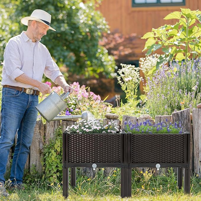 HAPPYGRILL Outdoor Raised Garden Bed 6 Raised Planter Box with Removable Legs &amp Brackets Self-Watering System Drainage Holes Raised Beds for Gardening Vegetables Fruits Flowers Herbs