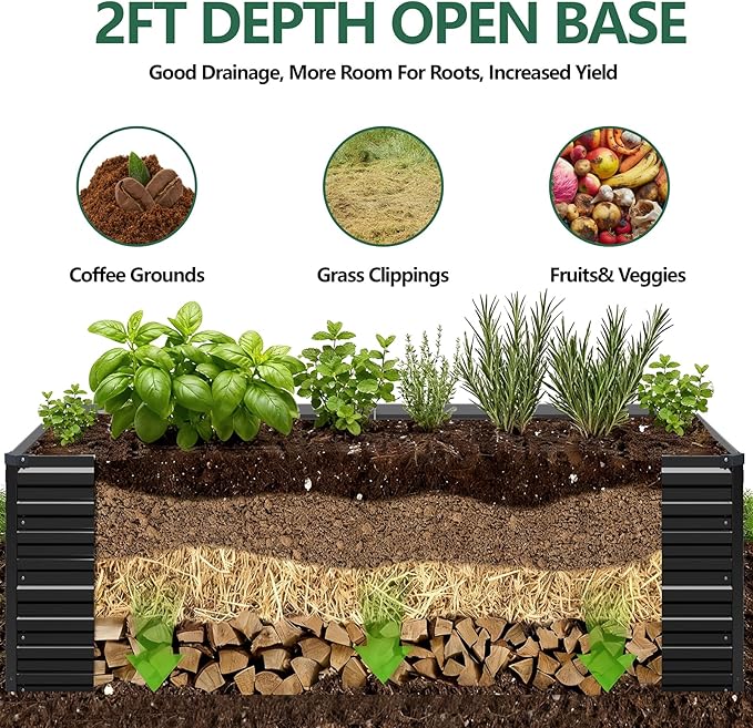 Vengarus 4x2x2FT Galvanized Raised Garden Bed Kit Outdoor Metal Planter Box for Vegetables FruitsHerbs and Succulents - 120 Gallon CapacityBlack