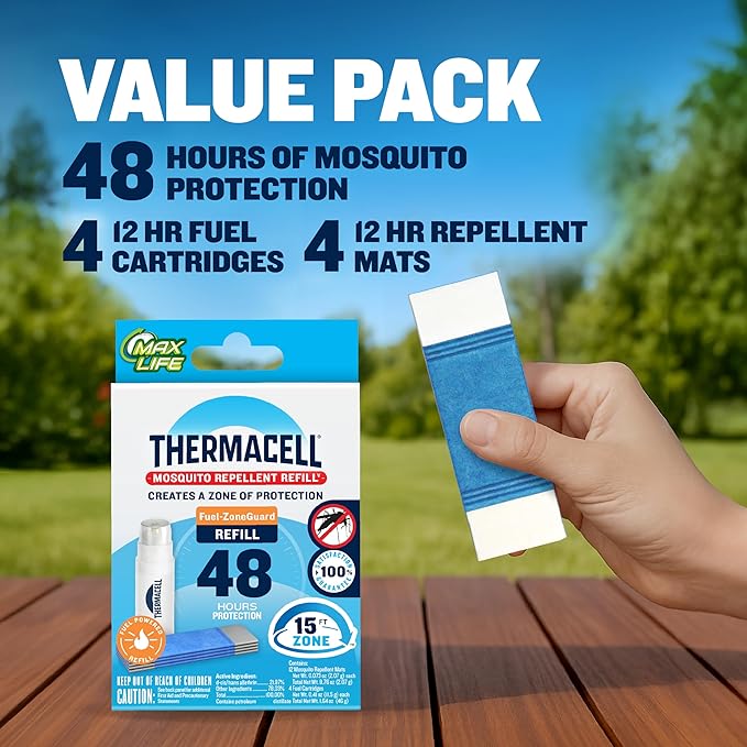 Thermacell Mosquito Repellent Refills Compatible with Any Fuel-Powered Thermacell Repeller Highly Effective Long Lasting No Spray No Scent No Mess 15 Foot Zone of Mosquito Protection