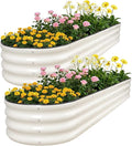 ZORMY Galvanized Raised Garden Bed 2 Pack 8x2x1ft Oval Metal Planter Box Outdoor with Support Rods &amp Corner Protection Planter Beds for Vegetables Fruits Flowers (White)