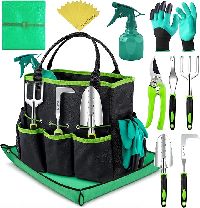 Heavy Duty Gardening Tools with Potting Mat- Gardening Gifts for Women Men Mom Dad - Durable Ergonomic Garden Tools Set