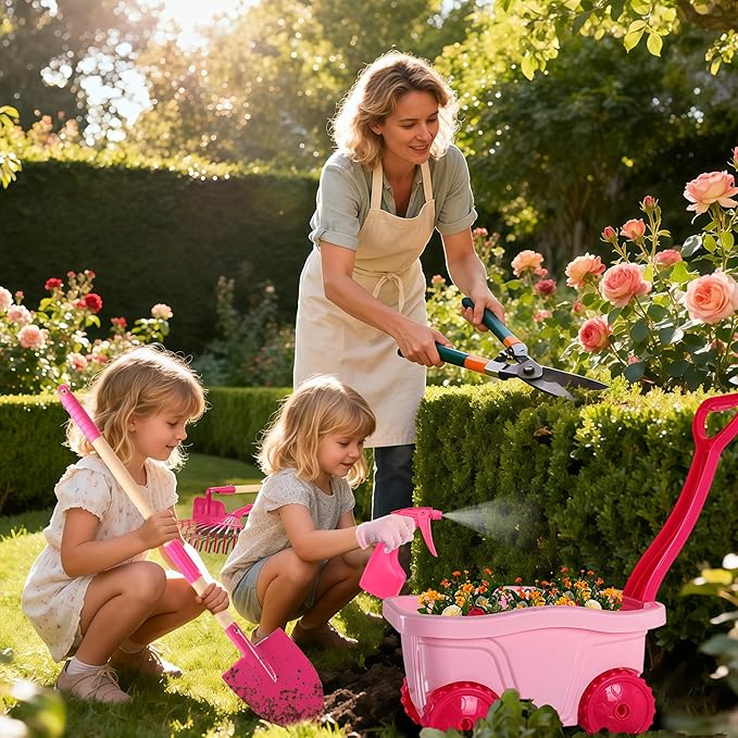 Kids Gardening Tools Outdoor Toys Set - Wheelbarrow Backyard Play Set for Kids with Shovel Rake Leaf Rake Summer Yard Digging Weed Toys Easter Birthday Gifts for Boys Girls Age 2 3+ Years Old