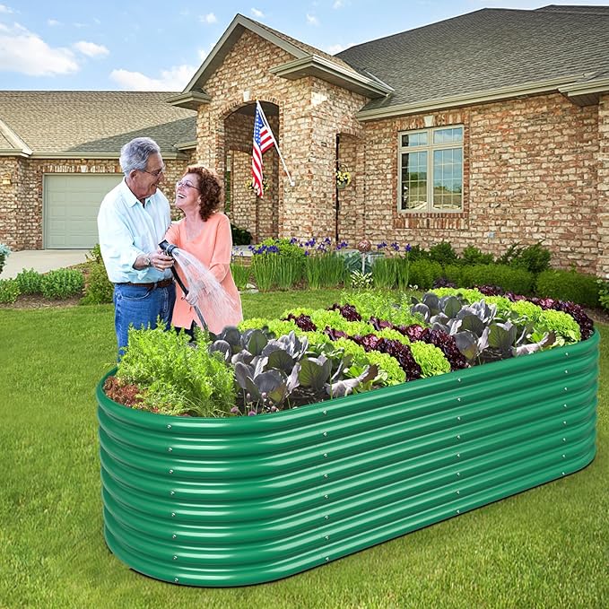 FRIZIONE 8FT(L)×4FT(W)×2FT(H) Raised Garden Bed Outdoor Raised Garden Beds for Flower Raised Planter Box Outdoor for Herb Vegetable-Dark Green