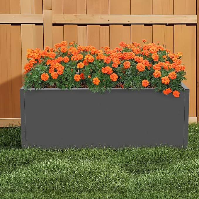 Metal Tall Rectangular Planter 38“ L x 15” W x 15 H Rectangular Steel Raised Garden Bed Tall Resin Garden Pot Outdoor Planters Box Large Planter Box for Outdoor Patio/Porch