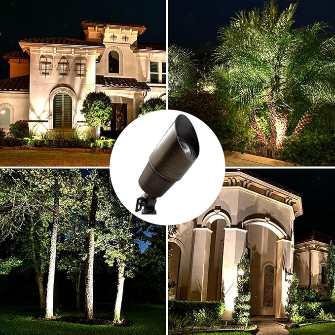 LED Spot Lights Outdoor Landscape Lighting 107 - Solid Brass Spotlight LED Yard Lights Security Landscape for Beautiful Bright Long Lasting Home Garden Patio Pool Area Deck Lighting (No Bulb)