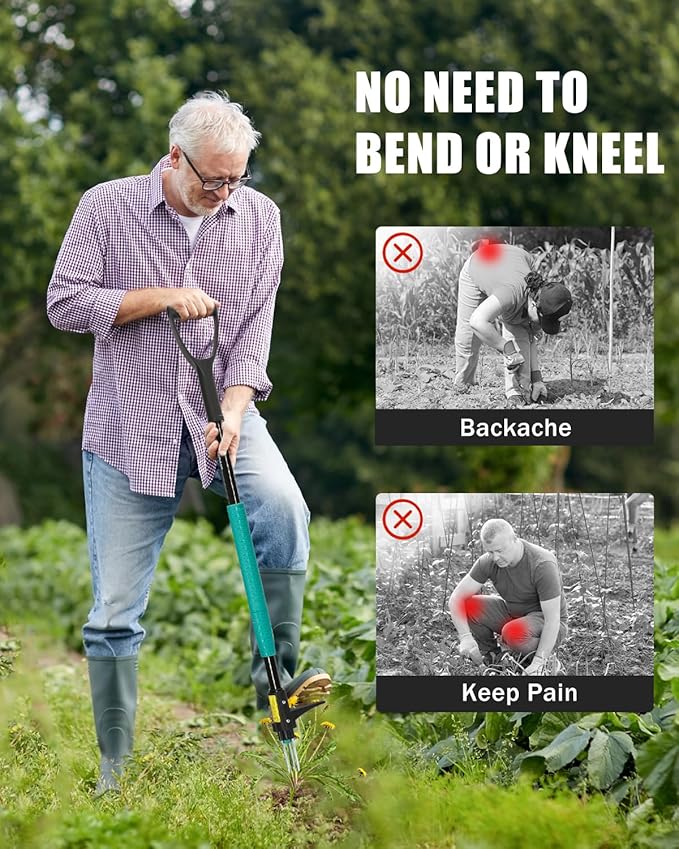 Breeze Touch 39 Weed Pulling Tool 3-Claw Detachable Weed Puller Tool with Long Handle Heavy Duty Stand Up Weeder Weeding Tool for Lawn Yard Garden Crabgrass Dandelion Picker Weed Remover