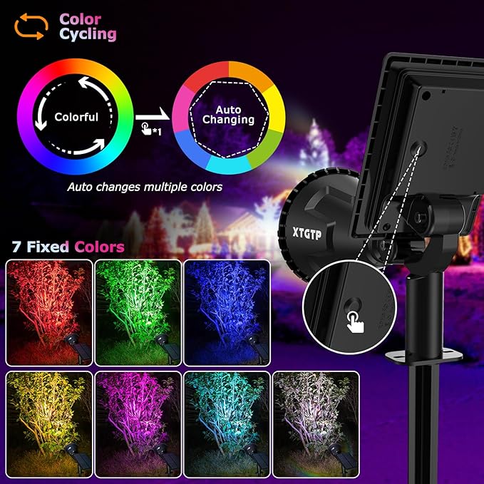 Solar Spotlights Outdoor Color Changing 180°Adjustable Flag Pole Lights IP67 Garden Lights Solar Powered Waterproof Wall Lights for Garden Pool Area Pond Landscape Solar Light for Yard