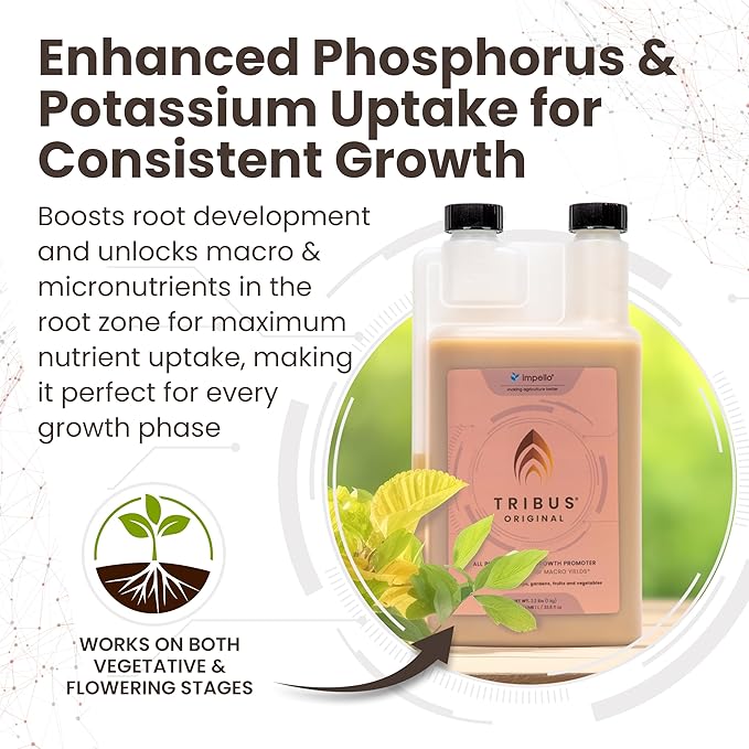 Tribus Organic Microbial Inoculant – Root Booster for Plants Increases Plant Yield Root Growth Flower &amp Fruit Quality. Bloom Booster. Visible Root Growth in 24Hrs. Packaging May Vary. 33.8 oz