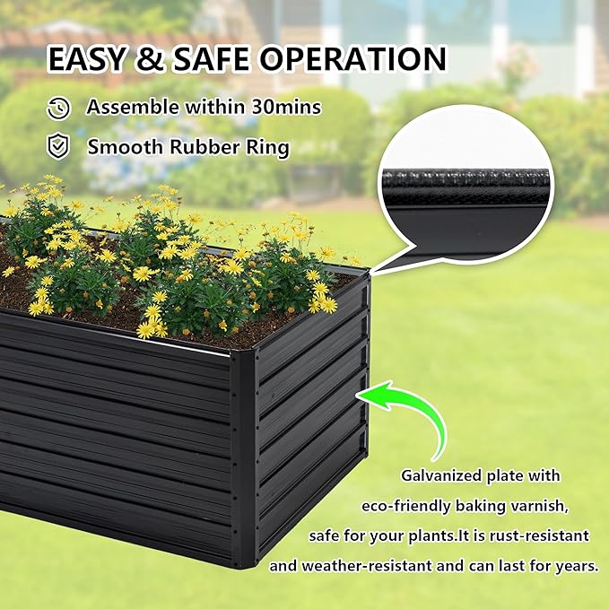 Galvanized Raised Garden Bed 6x3x2ft Outdoor Planter Box Galvanized Steel Garden Bed Kit for Vegetables Flowers Herbs and Succulents Black