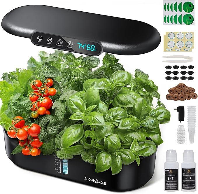 Ahopegarden Hydroponics Growing System kit: 12 Pods Indoor Herb Garden with Smart Environmental Detection - Full Spectrum LED Grow Light for Growing VegetablesHerbs and Lettuce - Home Gardening