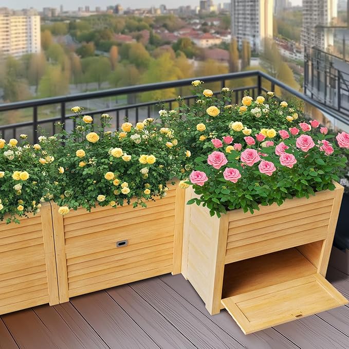 DoCred Wooden Raised Bed Garden with Storage Box 34 x 18 x 30 Elevated Large Planter Box for Herbs Vegetables Flowers Backyard Patio Gardening Balcony