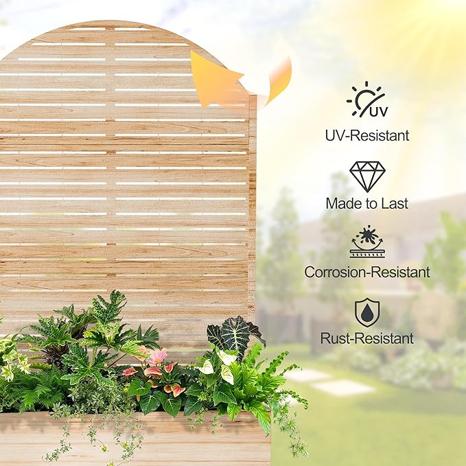 Raised Garden Bed with Arched Trellis and Wheels73x47x16 Metal Raised Garden BedAcacia Finish Metal Planter with Climbing Trellis for Vines &amp Vegetables
