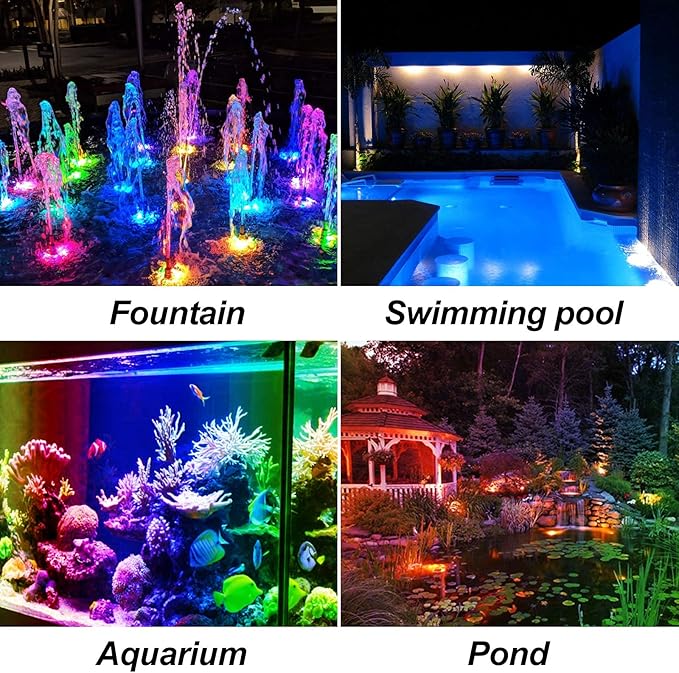 T-SUN Solar Spotlights 4-in-1 5W Solar Powered LED Spotlights 3000K 1 Pack and Solar Pond Lights 5 Headlamp RGB LED Pool Lights 1 Pack