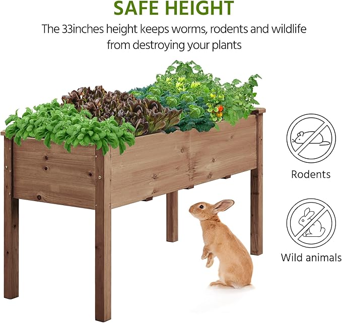 Topeakmart Wooden Garden Planter Boxes 48 X 23 X 30in Elevated Raised Garden Bed Outdoor with Legs Wooden Gardening Box for Flower/Vegetable/Herb/Tomato/Backyard/Patio 1pc