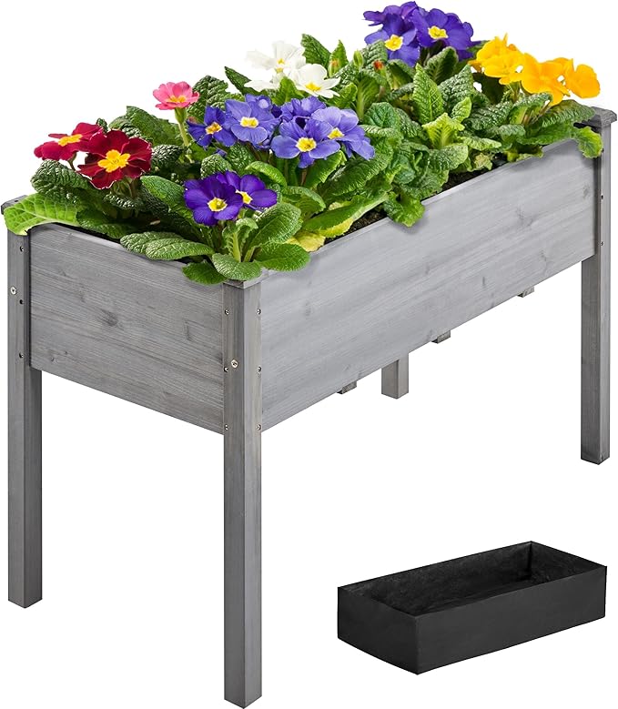 Yaheetech 1pc Raised Garden Bed Outdoor with Legs Horticulture Elevated Wood Planter Boxes w/Stable Rectangle Structure Standing Planter for Vegetables Flowers Herbs PlantingGray