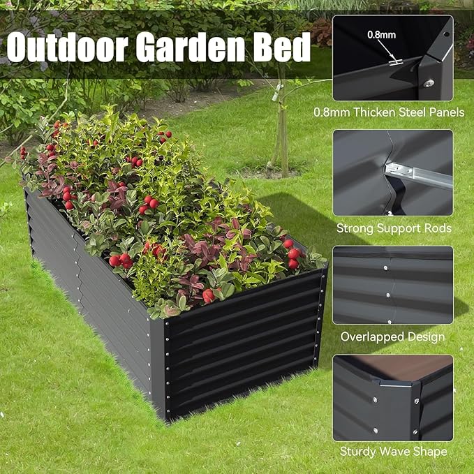 6x3x1.5ft Galvanized Raised Garden Bed Outdoor Planter GBoxes Large Metal Planter Box for Gardening Vegetables Fruits Flowers Dark Gray