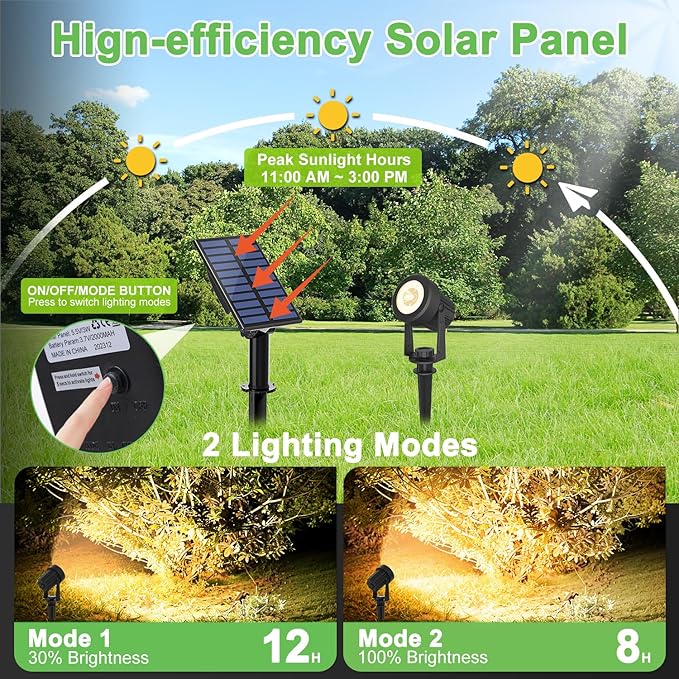 Solar Spotlights Outdoor Waterproof Warm White Landscape Spotlights Decorative Solar Spot Lighting for Garden Yard Pathway Lawn Poolside Party 4-in-1 Mounted (Warm White 2 Pack)