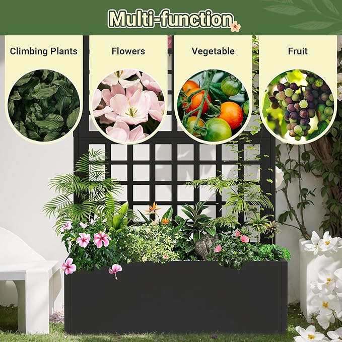 Metal Planter with Trellis 72 x 36’’ x 16 Raised Garden Bed with Trellis Planter Box with Privacy Screen for Climbing Plants Flowers Vegetables Fruits