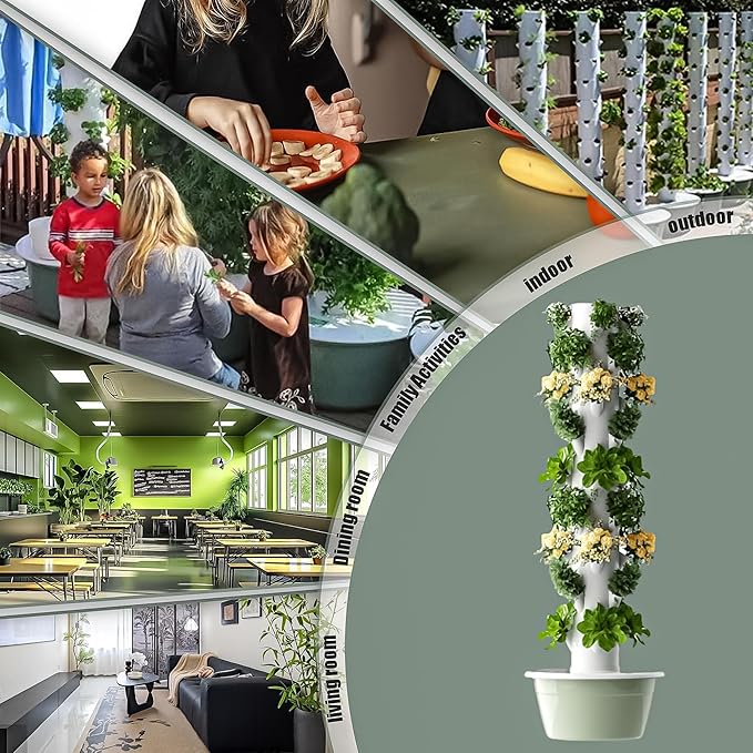 5/7/9-Tier Vertical Hydroponic Growing System - Space Saving Indoor Herb Garden Kit for 20-36 Plants Soilless Aeroponic Tower for Lettuce Basil Strawberries (Green 7-Layer Grower)