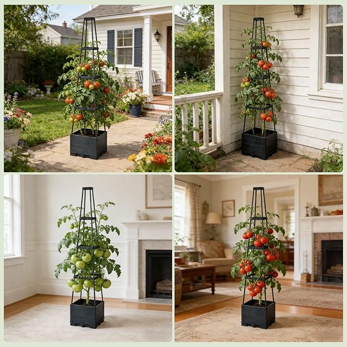 Lancisism 2 Pack Raised Garden Bed Tomato Planter with Trellis - 57 Self Watering Planter Box for Climbing Plants Vegetables Flowers - Garden Tomato Pots with Cage for Patio Greenhouse Indoor Outdoor