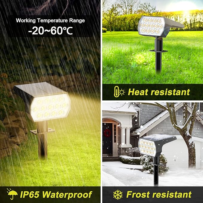 Solar Spot Lights Outdoor 8 Pack IP65 Waterproof Solar Landscape Spotlights with 65 LEDs 3 Lighting Modes Solar Garden Lights for Yard Pathway House Driveway (Warm White)