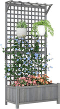 Outsunny Wood Planter with Trellis Raised Garden Bed for Climbing Plants w/Drainage Holes and Roof 35.5 x 17.75 x 72 Dark Gray