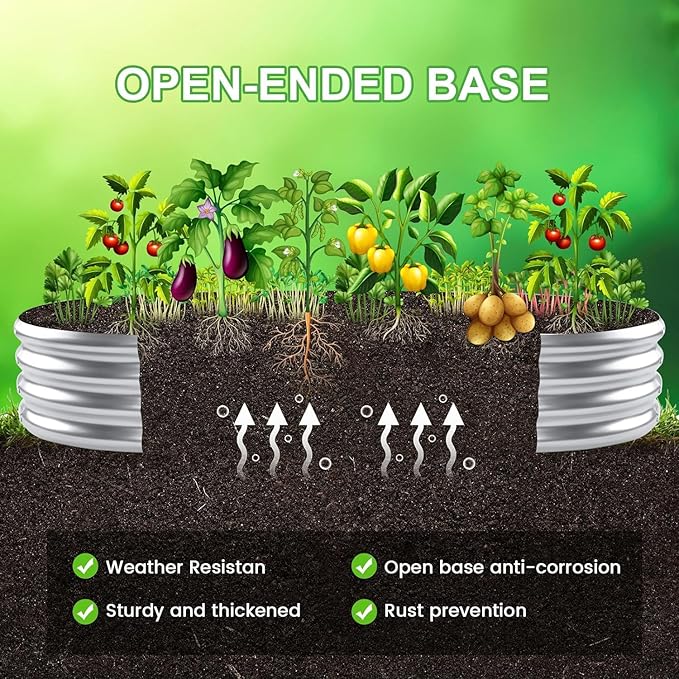 AHEONLAR 2 Pack 4x2x1ft Galvanized Raised Garden Bed Kit Oval Large Metal Planter Box Sturdy and Durable Garden Boxes Outdoor Raised for Vegetables Fruits Flowers and Herbs(Silver)