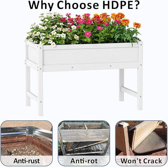 Raised Garden Bed Outdoor with LegsHDPE Elevated Planter Box Rot-Resistant and Non-CrackingRaised Beds for Gardening for Backyard Patio Balcony 300lb Capacity White