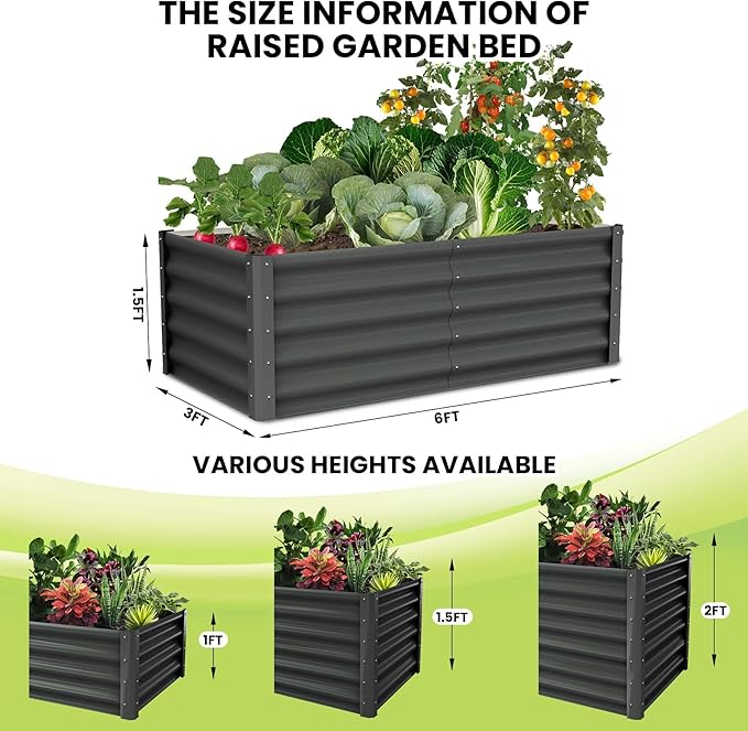 6x3x1.5 FT Galvanized Raised Garden Beds Large Raised Beds for Gardening Above Ground Garden Bed Outdoor Metal Planter Boxes Outdoor for Vegetables Flowers Fruits Dark Grey 2 Pcs