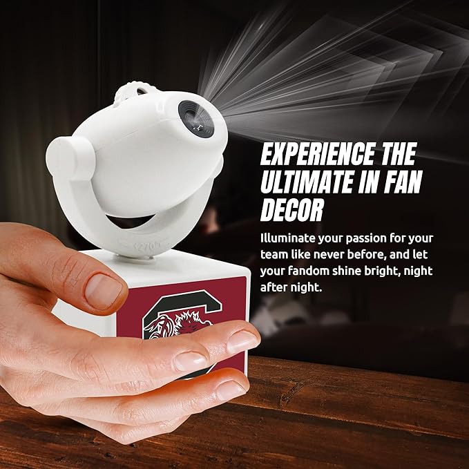 Sporticulture NCAA American Football South Carilona - Adjustable Led Mini Spotlight Projector with 6 Team Logo Designs - Portable &amp Rechargeable Spotlight - Battery-Operated - 4.375” x 3.125”